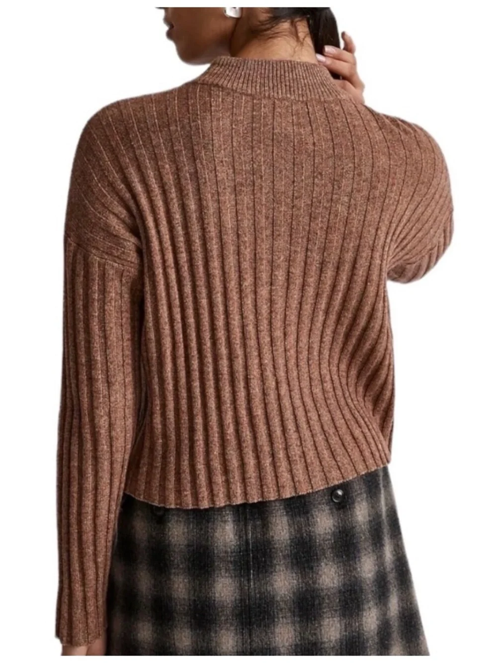 Madewell Levi Ribbed Mockneck Crop Pullover in brown | size XS